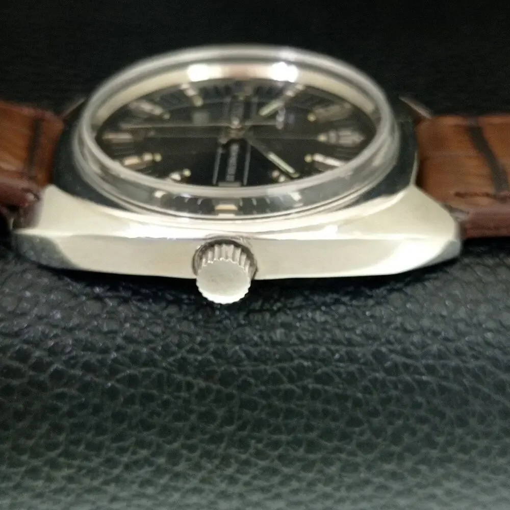 Vintage 1985 Citizen Manual Wound Mens Silver Watch & Black accents